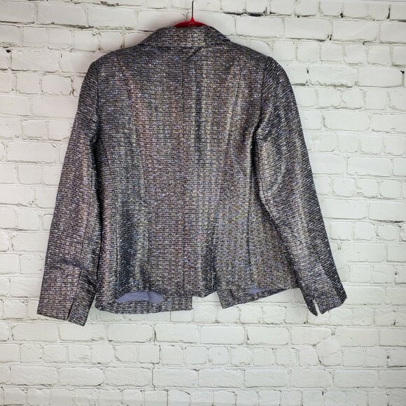 Chico’s NWT Metallic Tweed Blazer Jacket Silver Gray Size 1 Medium Career - Picture 10 of 12